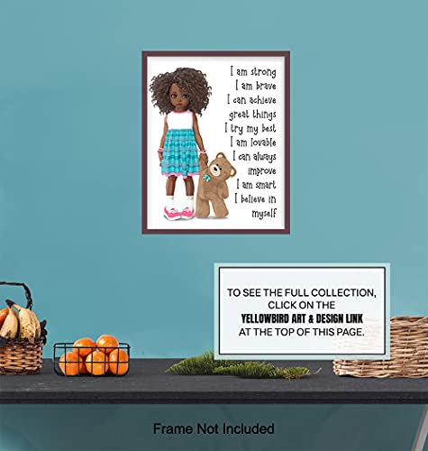 African American Girl Positive Affirmations - Black Wall Art - African American Wall Art - Little Girls Bedroom - Inspirational Sayings for Wall Decor - Positive Quotes Wall Decor - Toddler Girls Room