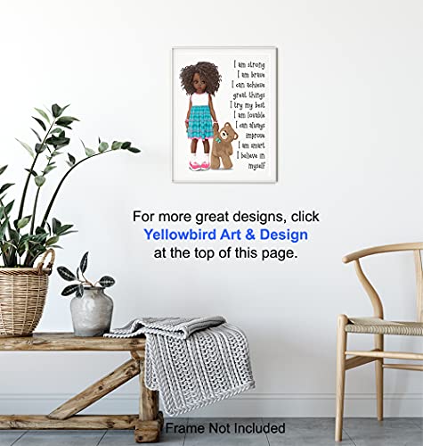 African American Girl Positive Affirmations - Black Wall Art - African American Wall Art - Little Girls Bedroom - Inspirational Sayings for Wall Decor - Positive Quotes Wall Decor - Toddler Girls Room