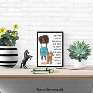 African American Girl Positive Affirmations - Black Wall Art - African American Wall Art - Little Girls Bedroom - Inspirational Sayings for Wall Decor - Positive Quotes Wall Decor - Toddler Girls Room