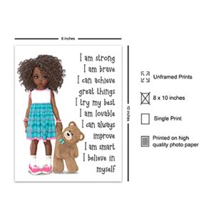 African American Girl Positive Affirmations - Black Wall Art - African American Wall Art - Little Girls Bedroom - Inspirational Sayings for Wall Decor - Positive Quotes Wall Decor - Toddler Girls Room