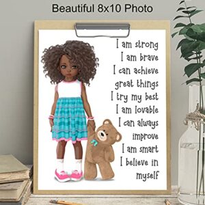 African American Girl Positive Affirmations - Black Wall Art - African American Wall Art - Little Girls Bedroom - Inspirational Sayings for Wall Decor - Positive Quotes Wall Decor - Toddler Girls Room