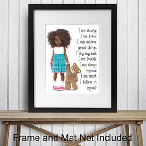 African American Girl Positive Affirmations - Black Wall Art - African American Wall Art - Little Girls Bedroom - Inspirational Sayings for Wall Decor - Positive Quotes Wall Decor - Toddler Girls Room