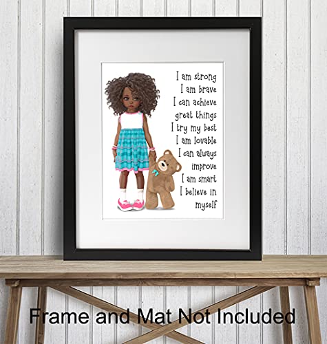 African American Girl Positive Affirmations - Black Wall Art - African American Wall Art - Little Girls Bedroom - Inspirational Sayings for Wall Decor - Positive Quotes Wall Decor - Toddler Girls Room