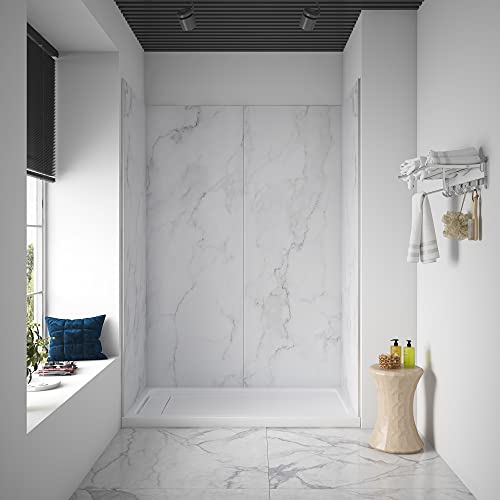 Ove Decors Arroyo 60 x 32 in. Solid Surface Alcove Shower Wall, Carrara