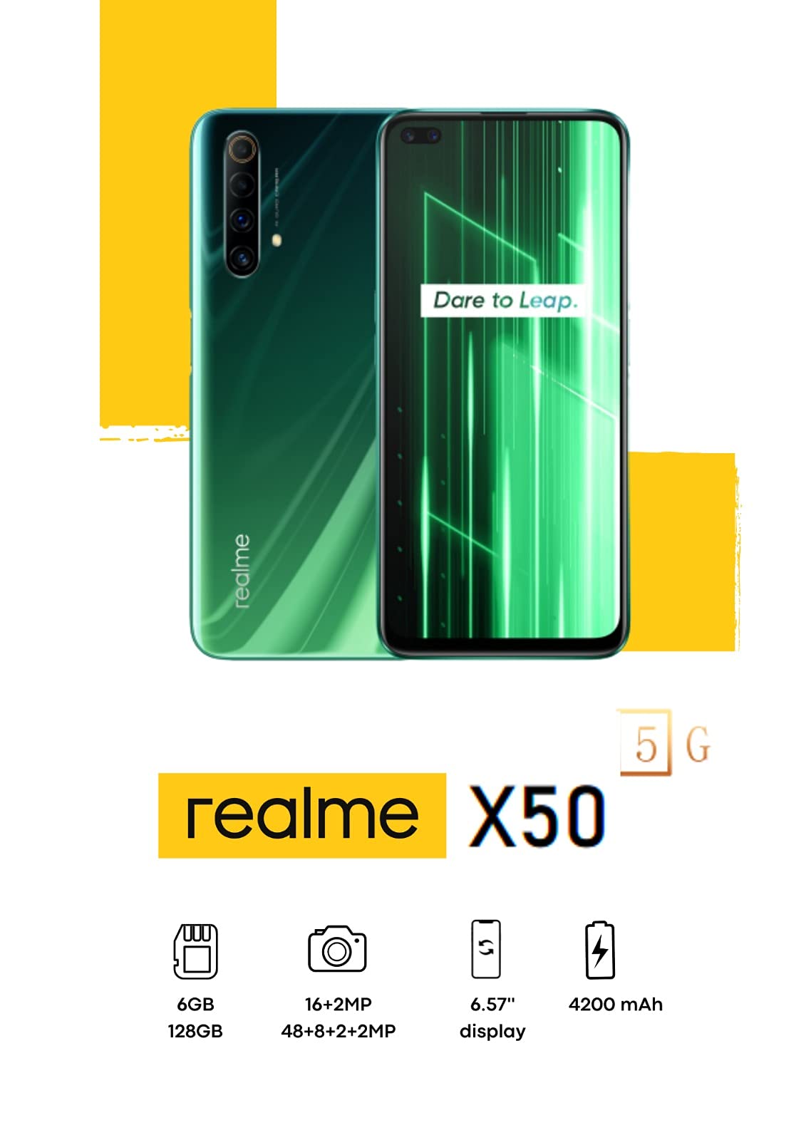 Realme X50 5G 128GB 6GB RAM Factory Unlocked (GSM Only | No CDMA - not Compatible with Verizon/Sprint) International Version - Green