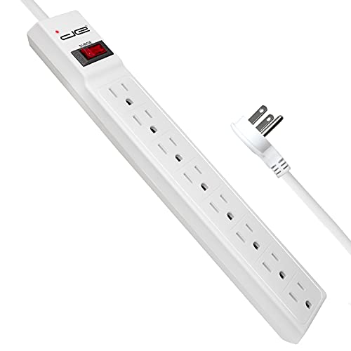 Digital Energy 8 Outlet Surge Protector Power Strip Power Strip - 15 AMP, 1875 W, 125 V, 350 J Surge Protection, ETL Listed - Flat Plug, White, 3 FT