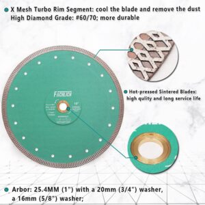 FACHLICH Diamond Porcelain Saw Blade - 10" Tile Blade 250MM Dry Wet Ceramic Cutting Discs with X Teeth Turbo Mesh Rim for Ceramic Tile Porcelain Granite Marble