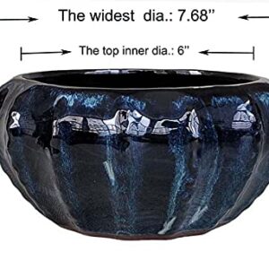 Fowargif 8inch Modern Large Shinny Black Ceramic Bonsai Pot,Cactus pots,Ceramic Plant Pot for Orchids,Decorative Orchid pots with Hole (Midnight Black)