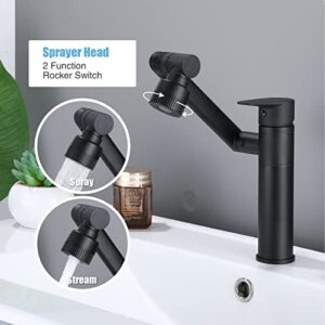 HUAHUALALA 1080 Degree Swivel Faucet for Bathroom Sink,Matte Black Kitchen Faucet with Big Angle Rotate Spray Dual Function,Single Handle Vanity Faucet with Deck Plate,Lavatory Faucet,1 or 3 Hole