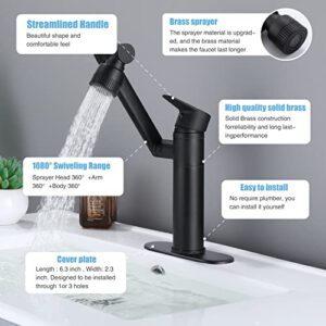 HUAHUALALA 1080 Degree Swivel Faucet for Bathroom Sink,Matte Black Kitchen Faucet with Big Angle Rotate Spray Dual Function,Single Handle Vanity Faucet with Deck Plate,Lavatory Faucet,1 or 3 Hole