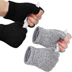 2 pair cut resistant half finger protection gloves for home use (grey and black)