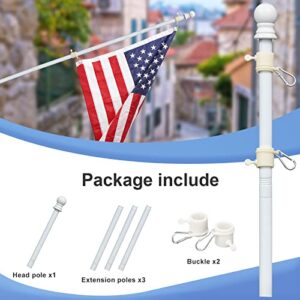 White Flag Poles for Outside House - 5ft Tangle Free Flag Pole for House,Heavy Duty Metal Flagpole Hardware for 3x5 American Flags,Outdoor Flagpoles Mount for Porch,Car,Truck,Boat (Without Bracket)