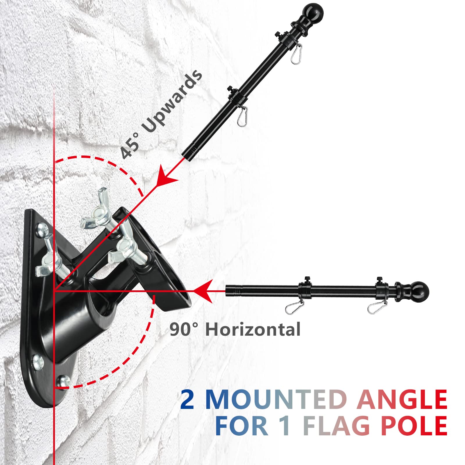 Barcetine American Flag Poles for Outside House - 5ft Tangle Free Flag Pole for House with Holder Bracket,Residential Flagpole Kit for Outdoor Porch Garage Boat Truck - Black