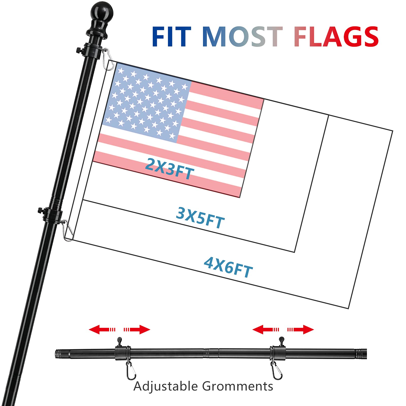 Barcetine American Flag Poles for Outside House - 5ft Tangle Free Flag Pole for House with Holder Bracket,Residential Flagpole Kit for Outdoor Porch Garage Boat Truck - Black