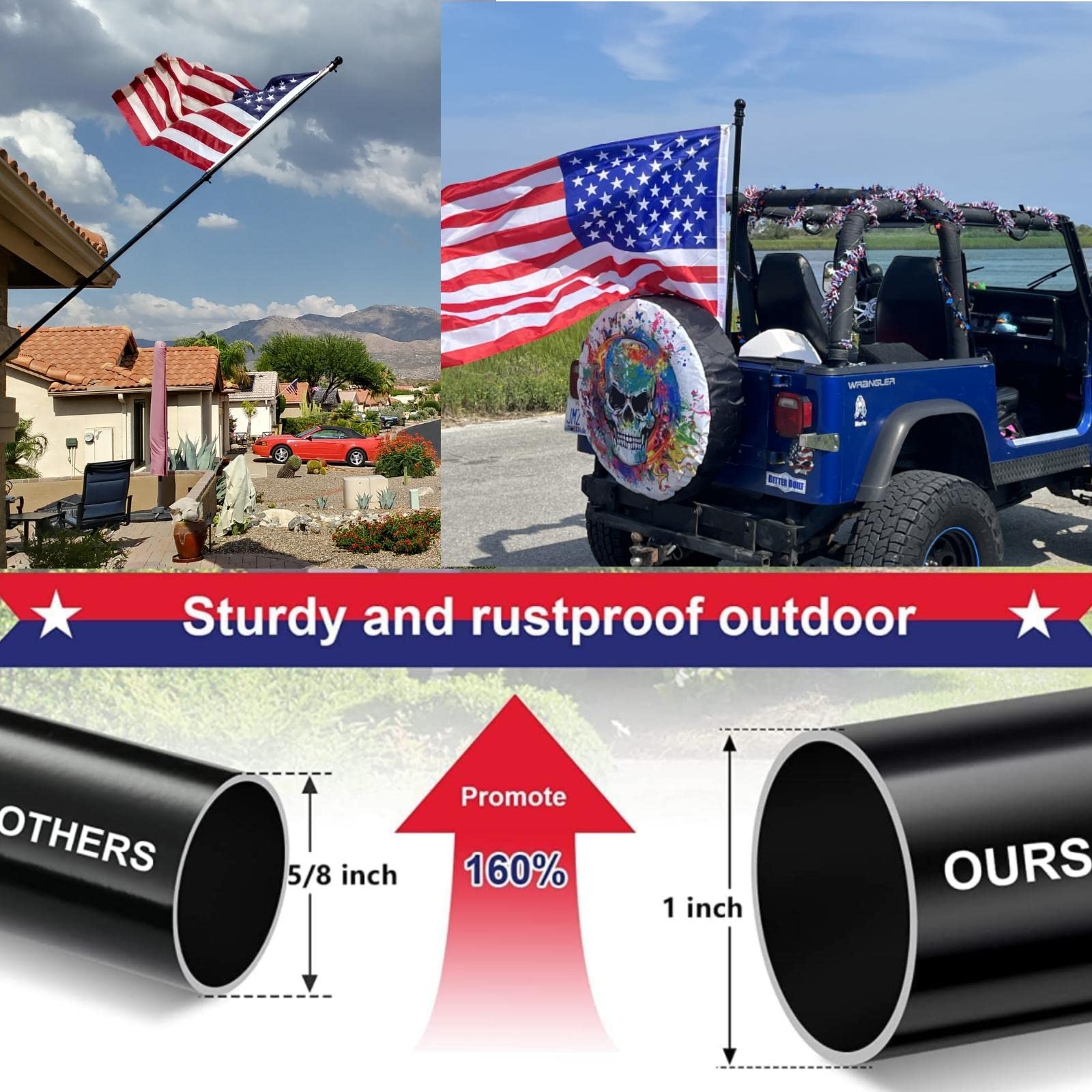 Barcetine American Flag Poles for Outside House - 5ft Tangle Free Flag Pole for House with Holder Bracket,Residential Flagpole Kit for Outdoor Porch Garage Boat Truck - Black