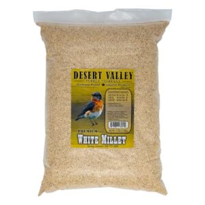 desert valley premium white millet proso seeds - wild bird food, cardinal, finch & more (5-pounds)