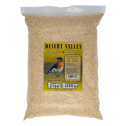 Desert Valley Premium White Millet Proso Seeds - Wild Bird Food, Cardinal, Finch & More (5-Pounds)