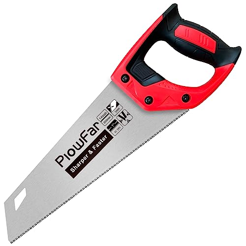 Plowfar 14 inch Hand Saw 11TPI Pro Fine Cut for Wood, Plastic Pipes, Drywall, Trees Trimming & Pruning, Sharp Manual Saw for Woodworking, Red