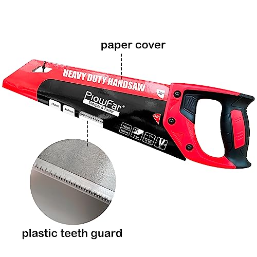 Plowfar 14 inch Hand Saw 11TPI Pro Fine Cut for Wood, Plastic Pipes, Drywall, Trees Trimming & Pruning, Sharp Manual Saw for Woodworking, Red