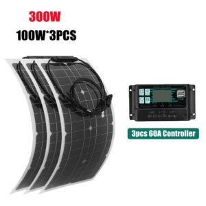 300W Solar Panel Kit 12V with 30A/60A Controller Flexible Monocrystalline Solar Cell Battery Charger for Car Yacht RV Camping (300W 60A Controller)