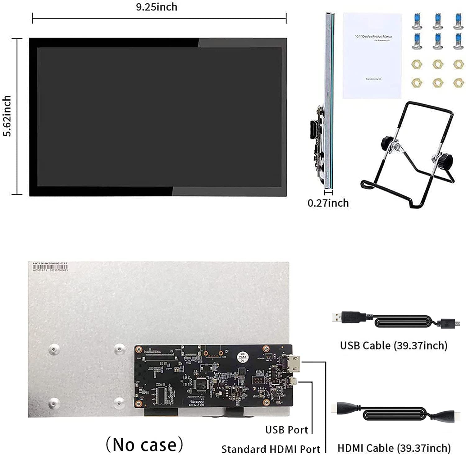 HMTECH Raspberry Pi Screen 10.1 Inch Touchscreen Monitor 1024x600 Portable HDMI Monitor 16:9 IPS Screen Display for Raspberry Pi 4/3/2/Zero/B/B+ Win11/10/8/7, Free-Driver