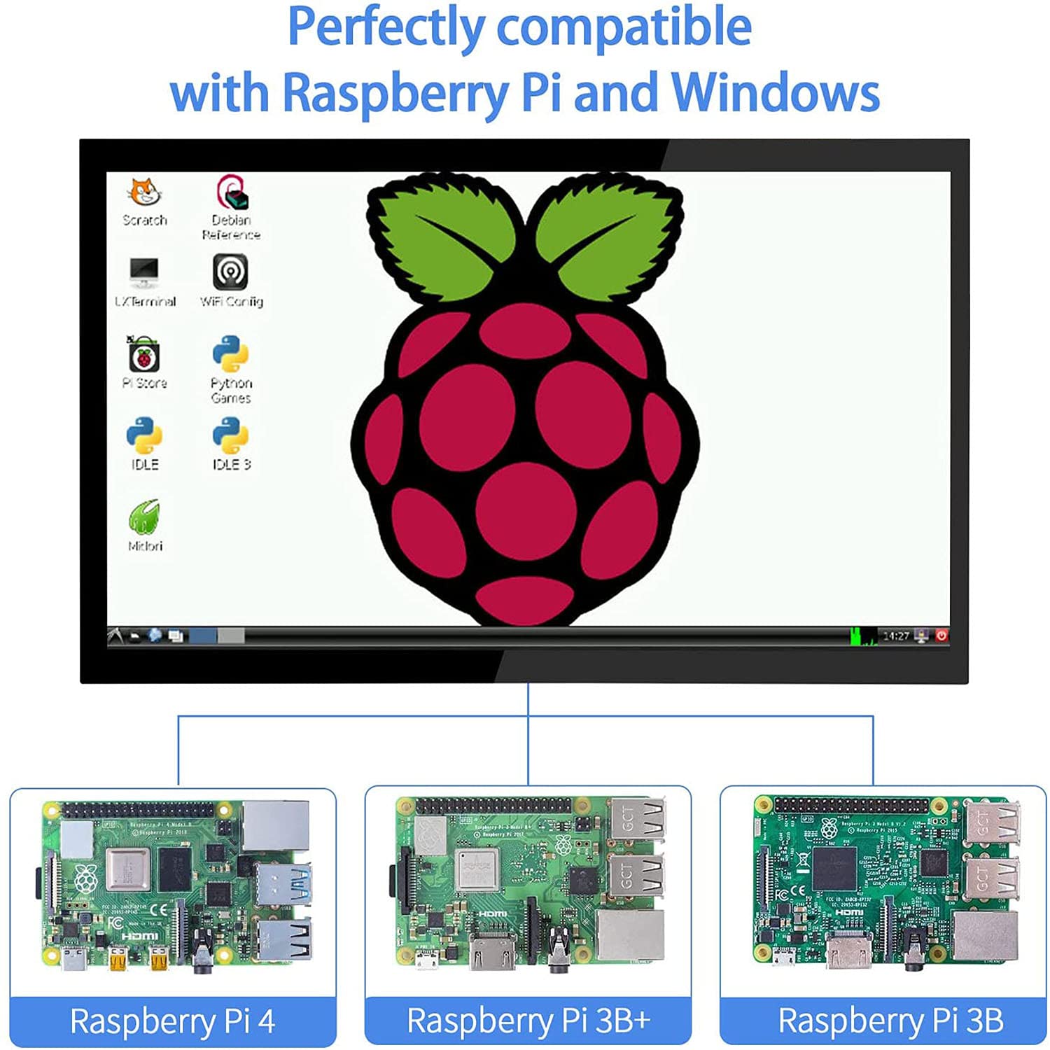 HMTECH Raspberry Pi Screen 10.1 Inch Touchscreen Monitor 1024x600 Portable HDMI Monitor 16:9 IPS Screen Display for Raspberry Pi 4/3/2/Zero/B/B+ Win11/10/8/7, Free-Driver