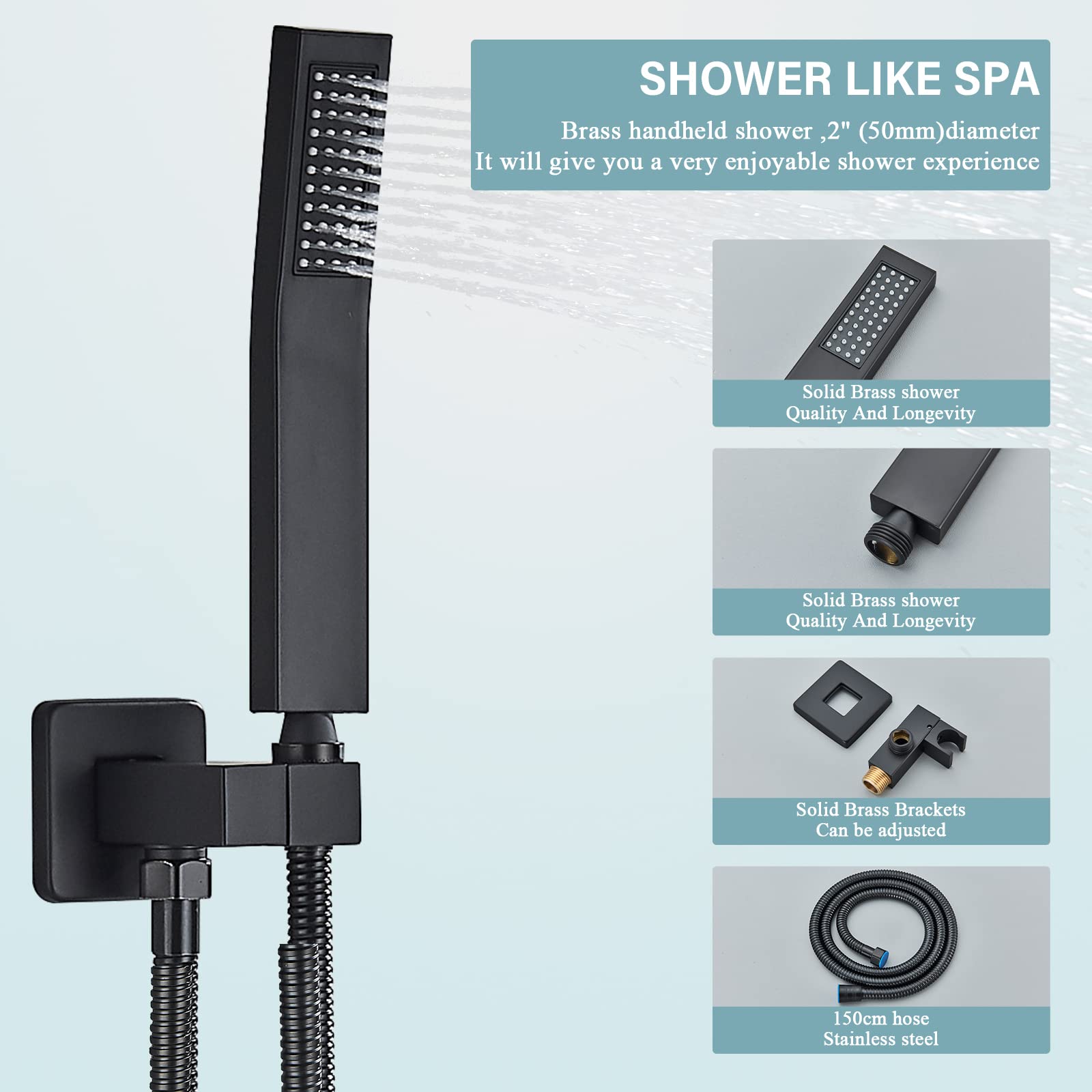 Saeuwtowy 12 inches LED Rainfall Shower Head with Brass Handheld Rain Shower System Shower Faucets Sets Complete or Bathroom Rough-in Valve Body and Trim Included Matte Black