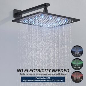 Saeuwtowy 12 inches LED Rainfall Shower Head with Brass Handheld Rain Shower System Shower Faucets Sets Complete or Bathroom Rough-in Valve Body and Trim Included Matte Black