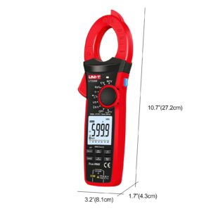 UNI-T Digital Clamp Meter UT208B Inrush Current AC/DC 1000A TRMS HVAC Volt Amp Ohm Meter Clamp On Multimeter Auto Ranging 6000Counts Voltage Frequency LPF ACV Capacitance Duty Cycle Temperature Tester