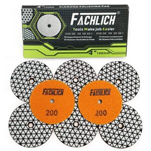 fachlich dry diamond polishing pads,100mm/4 inch 8pcs grit 200 for granite,marble,quartz stone countertop,sanding grinder or polisher pads