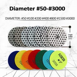 FACHLICH Dry Diamond Polishing Pads,100mm/4 Inch 8pcs Grit 200 for Granite,Marble,Quartz Stone Countertop,Sanding Grinder or Polisher Pads