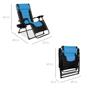 Best Choice Products Oversized Padded Zero Gravity Chair, Folding Outdoor Patio Recliner, XL Anti Gravity Lounger for Backyard w/Headrest, Cup Holder, Side Tray, Polyester Mesh - Sky Blue