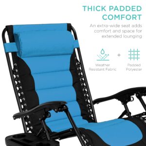 Best Choice Products Oversized Padded Zero Gravity Chair, Folding Outdoor Patio Recliner, XL Anti Gravity Lounger for Backyard w/Headrest, Cup Holder, Side Tray, Polyester Mesh - Sky Blue