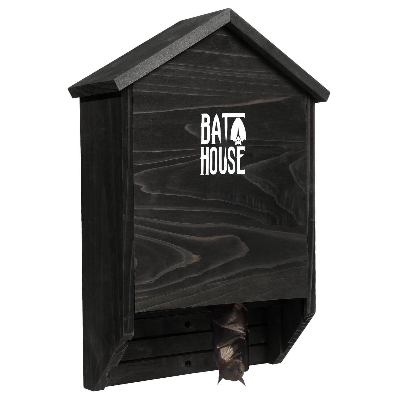 Bat Houses for Outdoors - 15" Big Bat Box 2 Chamber Cedar Wood Bat Houses for Outside & Tree - Perfectly Designed to Attract Bats - Easy to Land and Roost (Black)