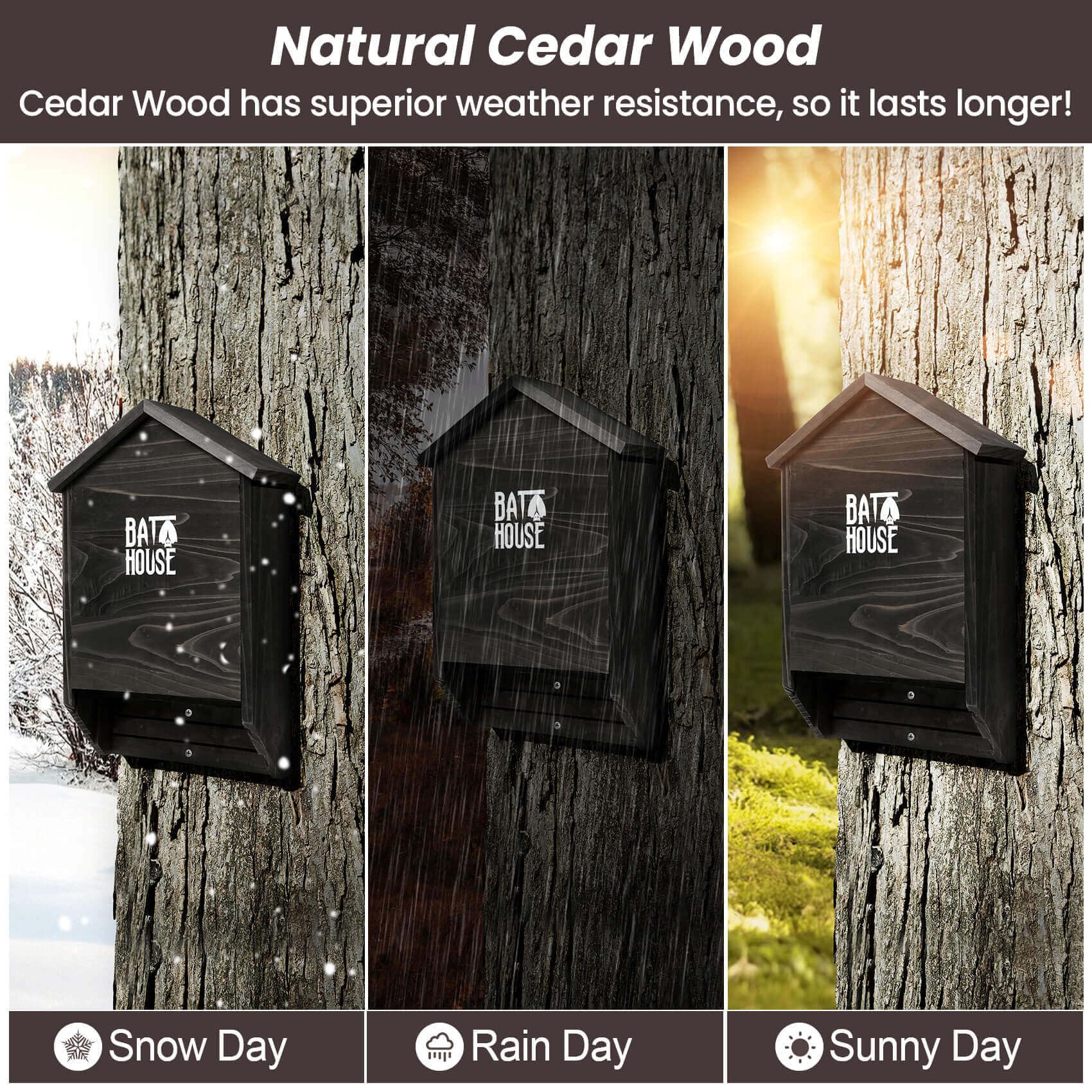 Bat Houses for Outdoors - 15" Big Bat Box 2 Chamber Cedar Wood Bat Houses for Outside & Tree - Perfectly Designed to Attract Bats - Easy to Land and Roost (Black)