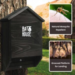 Bat Houses for Outdoors - 15" Big Bat Box 2 Chamber Cedar Wood Bat Houses for Outside & Tree - Perfectly Designed to Attract Bats - Easy to Land and Roost (Black)