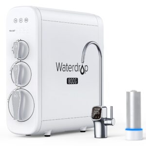 waterdrop g3p800 reverse osmosis system, 800 gpd fast flow, nsf/ansi 42 & 53 & 58 & 372 certified, 3:1 pure to drain, tankless under sink ro water filter system, led purifier, smart faucet