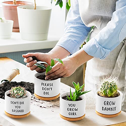 GEMWAVE Small Succulent Pots, Ceramic Pot Planters Cute Office Kitchen Home Decor Gift for Coworkers Handmade Small Plant Pot for Indoor Set of 4 Cool Women Gifts for Plant Lovers