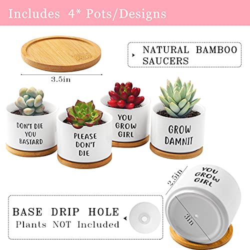 GEMWAVE Small Succulent Pots, Ceramic Pot Planters Cute Office Kitchen Home Decor Gift for Coworkers Handmade Small Plant Pot for Indoor Set of 4 Cool Women Gifts for Plant Lovers