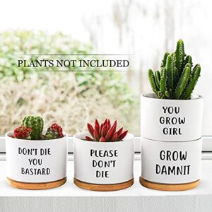 GEMWAVE Small Succulent Pots, Ceramic Pot Planters Cute Office Kitchen Home Decor Gift for Coworkers Handmade Small Plant Pot for Indoor Set of 4 Cool Women Gifts for Plant Lovers