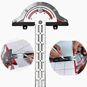 MUSIBO Protractor Angle Finder, Woodworkers Edge Ruler, T Square, T Ruler, Straight Edge inch Ruler,Multi-Function Angle Measure Tool Woodworking Metal Ruler Kit with Wall Hanging Storage Rack(18in)