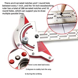 MUSIBO Protractor Angle Finder, Woodworkers Edge Ruler, T Square, T Ruler, Straight Edge inch Ruler,Multi-Function Angle Measure Tool Woodworking Metal Ruler Kit with Wall Hanging Storage Rack(18in)