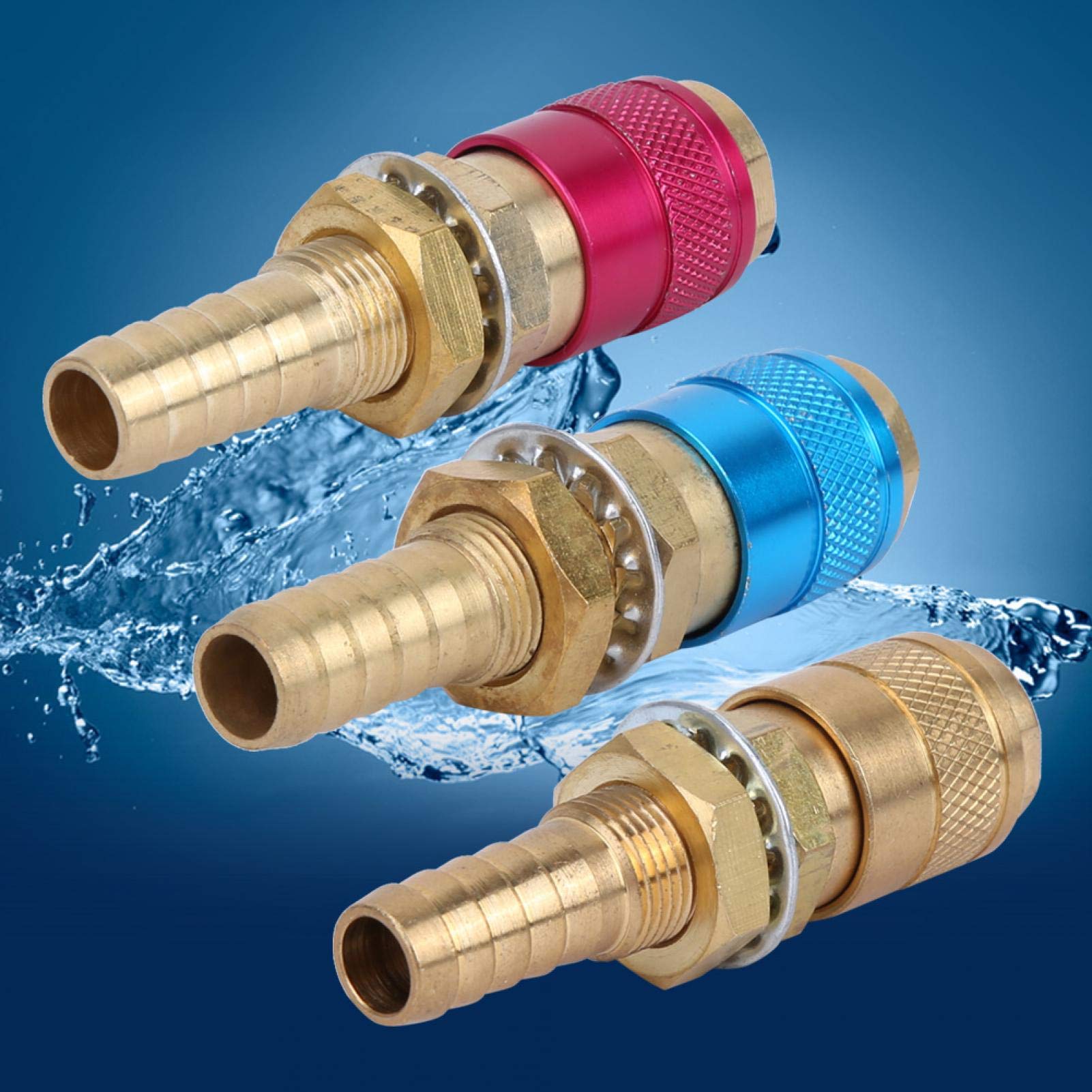 3pcs M10 Red Yellow Blue Water Cooled Gas Adapter Quick Connector Fitting Tig Cooler Welding Quick Connectors for Tig Welding Torch