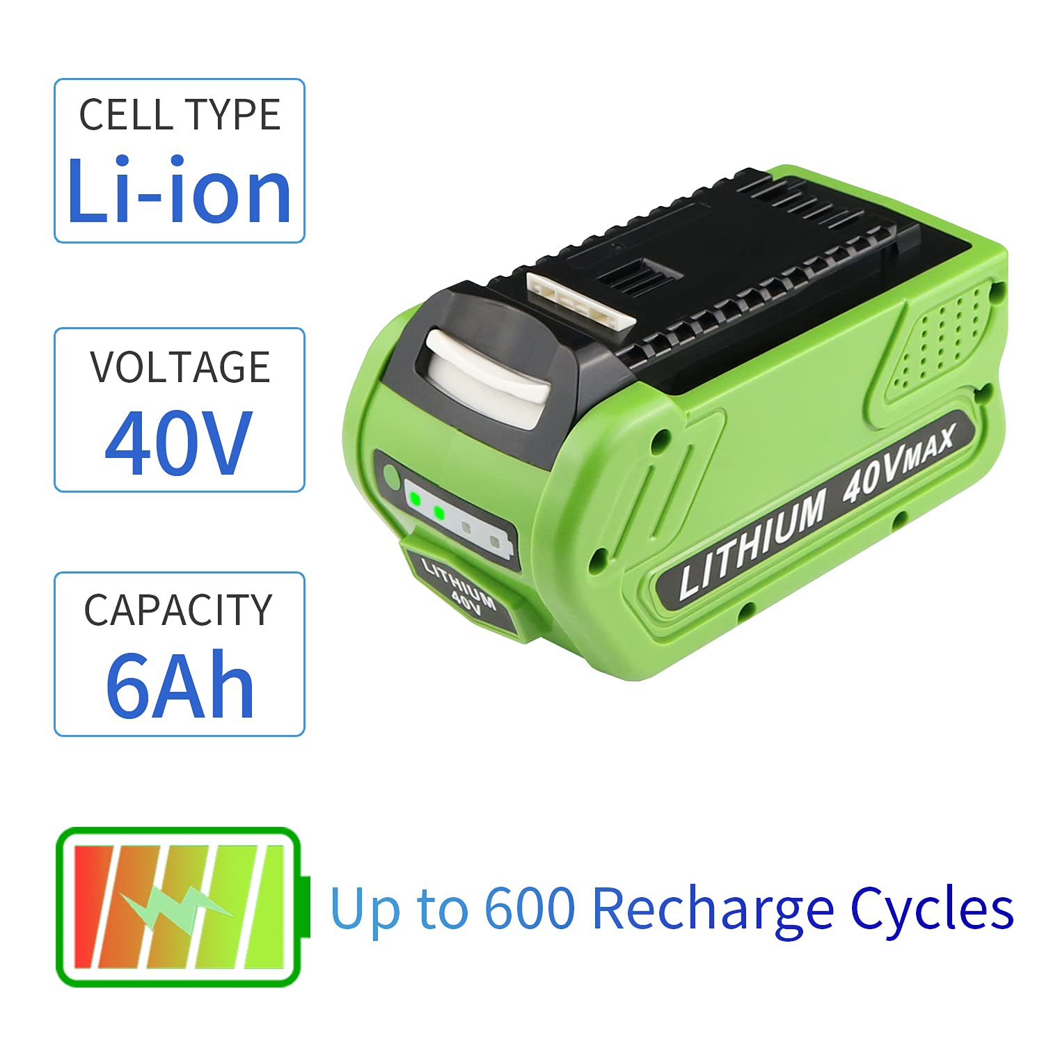 Powerost 6Ah 40V 29472 29462 Replacement Battery Compatible with GreenWorks G-MAX 20302 20672 24252 20202 25312 25302 25322 25223 21302 22272 27062 21242 Cordless Power Tools