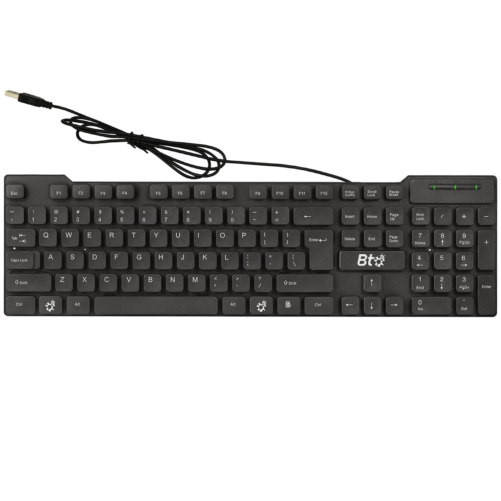 BTO USB Wired Keyboard, 104 Keys with Numeric Pad, Anti Spill and Dust Proof, Slim and Flexible Design, Compatible with Laptop Notebooks, Desktops PCs, Tablets, Towers, Windows 7, 8, 10, 11