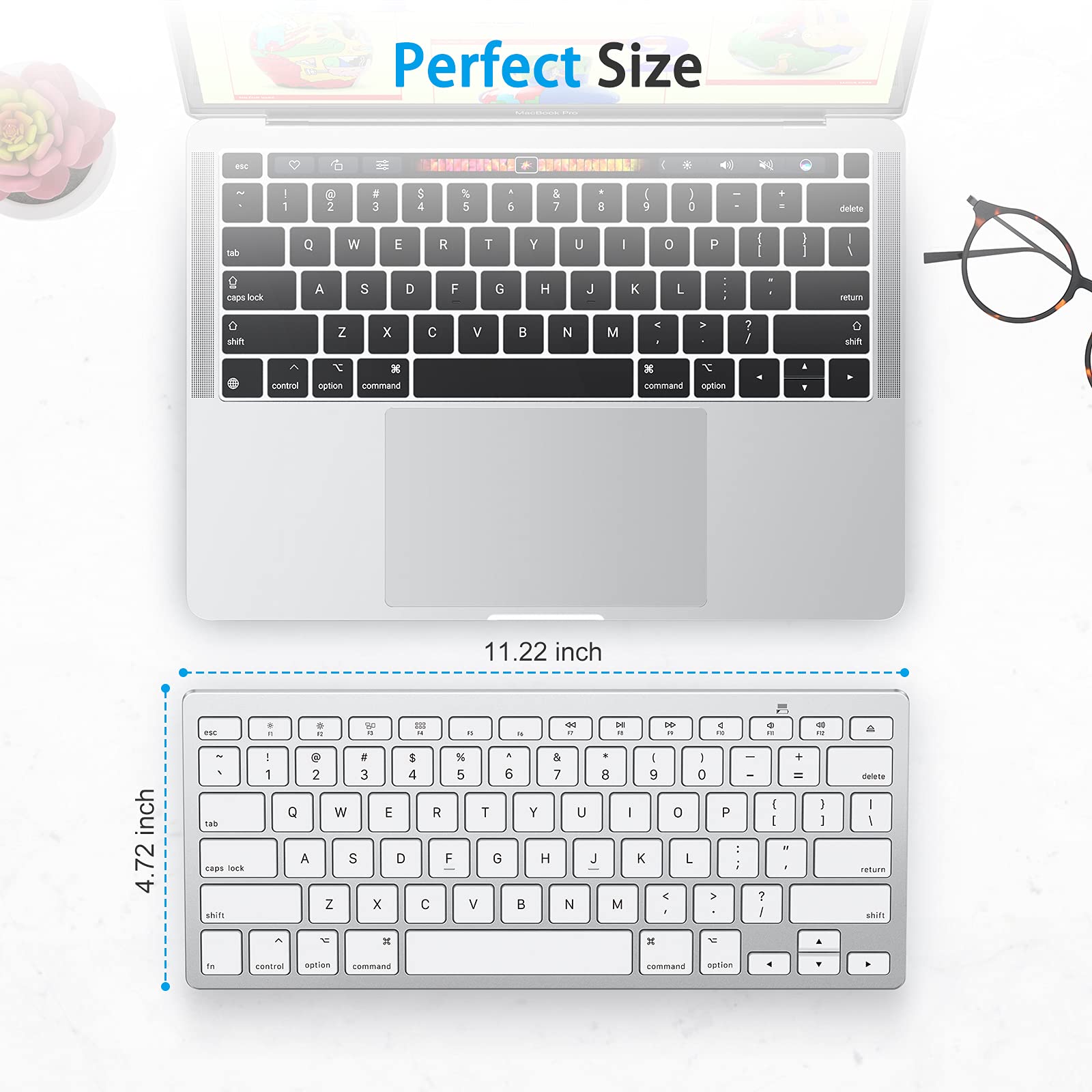 OMOTON Compact Wireless Bluetooth Keyboard for MacBook, iMac, Mac Mini - Compatible with Apple Laptops and Desktops