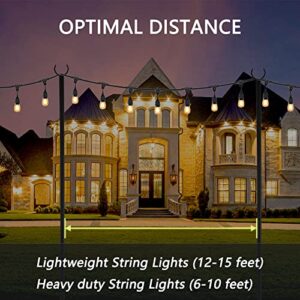 String Light Poles for Outdoor Lights 2 Pack,100 Inch Height Adjustable Metal Stand Pole with Hooks Hanging Lights，Garden, Backyard, Patio Lighting Parties, Wedding (Black)