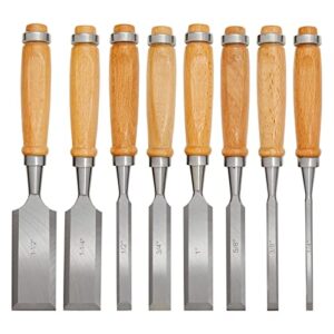 8 Piece Chisel Set for Woodworking with Blade Tip Guard and Storage Pouch (8 Sizes)