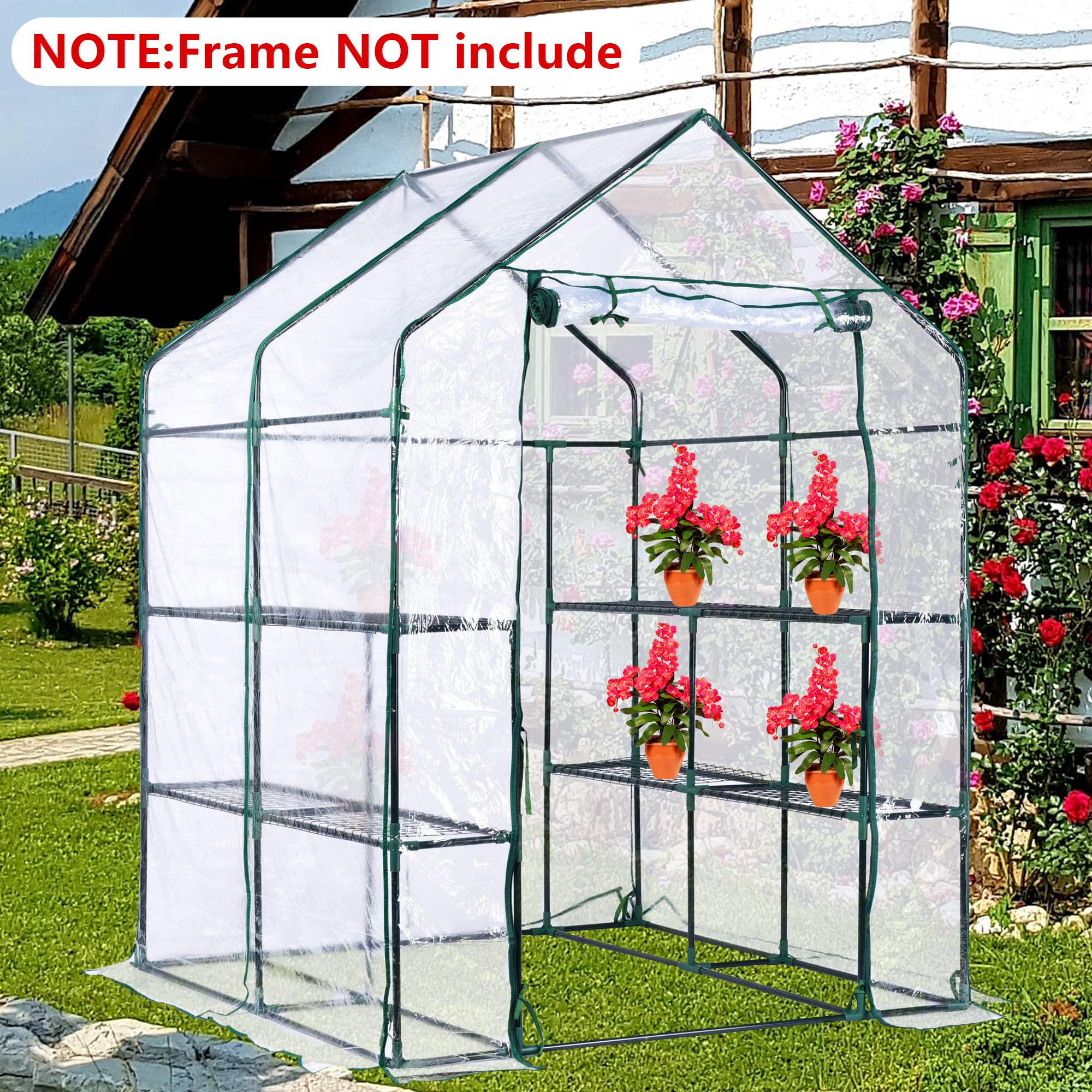 DECOHS Walk-in Greenhouse Replacement Cover with Roll-Up Zipper Door -56x56x76 inch PVC Greenhouse Cover for Outdoor Plant Gardening Plants Cold Frost Protection Wind Rain Proof(Frame Not Include)