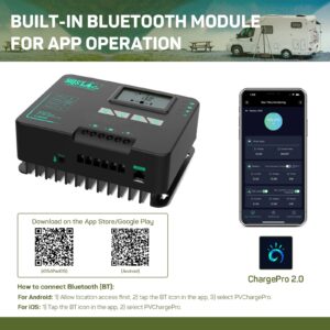 HQST MPPT Solar Charge Controller 20 Amp Negative Grounded Controller with Bluetooth LCD Display, 12V/24V DC Input Solar Panel Regulator for Gel Sealed Flooded and Lithium Battery